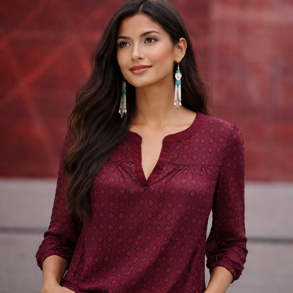 The Limited Sheer Burgundy Blouse Medium Elegant Career Lightweight Top